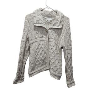 Christopher & Banks Shawl Cable Knit Coatigan Oatmeal Sweater Jacket S